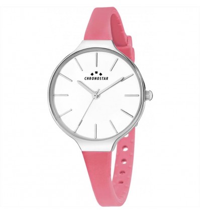 CHRONOSTAR TOFFEE OROLOGIO SOLO TEMPO SFONDO BIANCO CINTURINO GOMMA FUCSIA