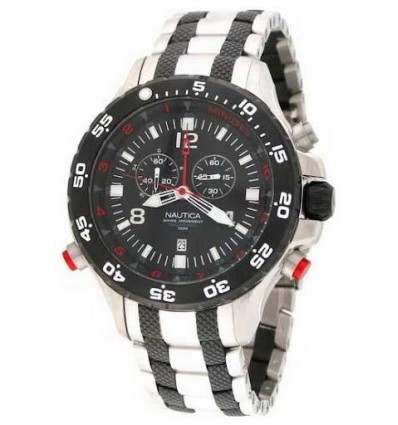 NAUTICA NST YACHTIMER OROLOGIO CRONO SFONDO NERO CINRURINO ACCIAIO BICOLORE