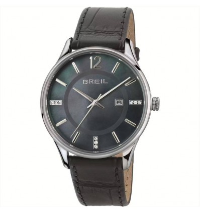 BREIL CONTENPO OROLOGIO TEMPO E DATA SFONDO OPALESCENTE CINTURINO PELLE